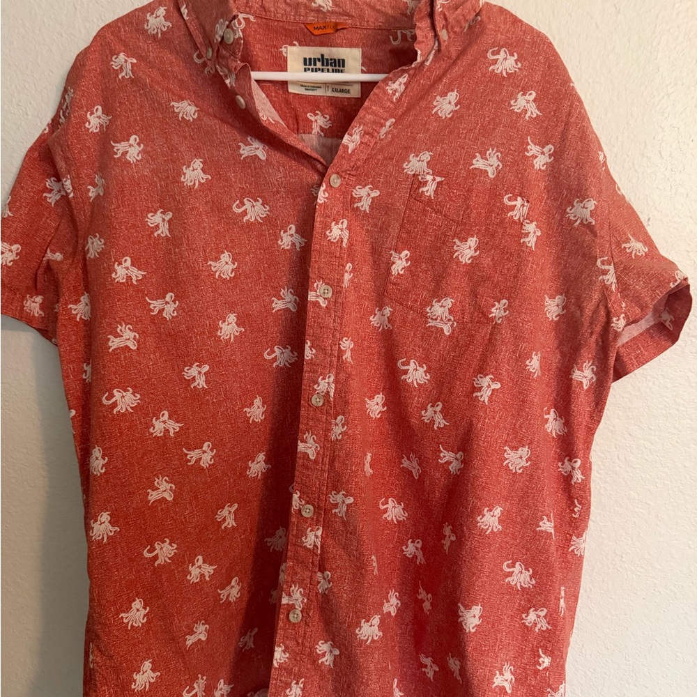 Urban Pipeline Coral Octopus Print Men's Shirt